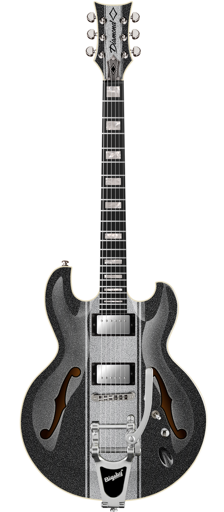 Diamond Imperial ST Semi Hollow Electric Guitar with Bigsby Tremolo - Charcoal Sparkle with Silver Sparkle Stripes