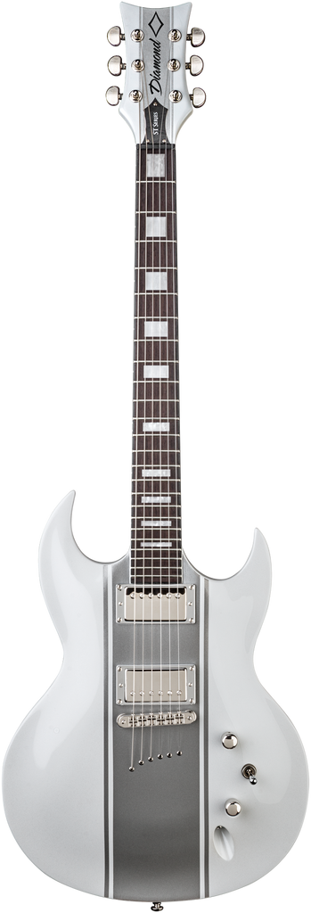 Diamond Renegade ST Plus Electric Guitar - White with Silver Stripes